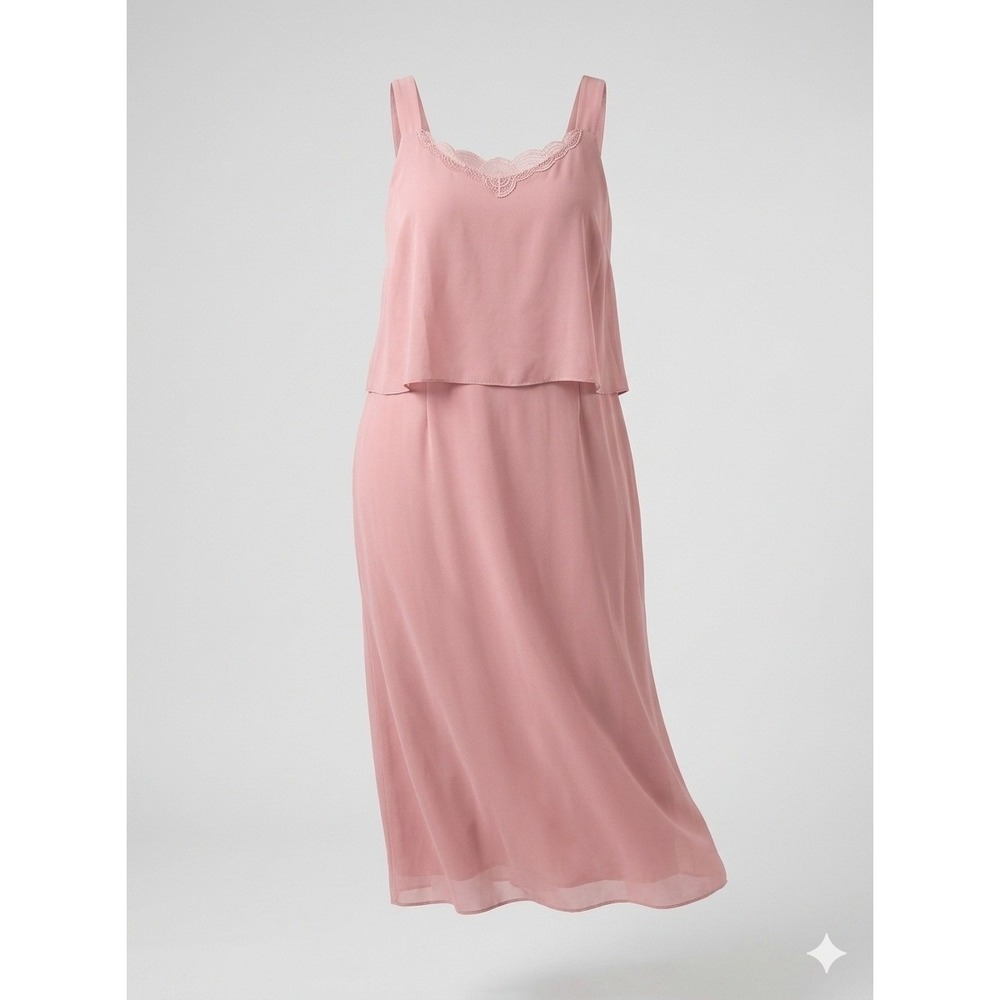 Vintage 1980s Tiered Chiffon‎ Maxi Tank Dress Dusty Rose Pink 16 18 Formal USA